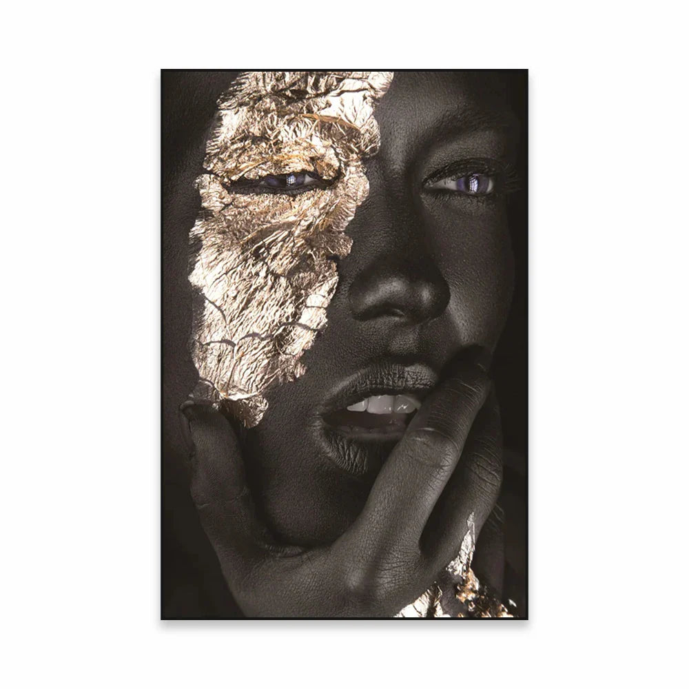 Golden Girl Fashion Wall Art Fine Art Canvas Prints Modern Abstract Portrait Pictures For Living Room Bedroom Boutique Salon Art Decor | Bowlift