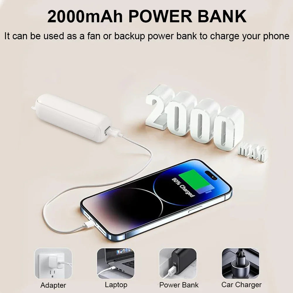 Portable Mini Handheld USB Fan – Rechargeable Folding Pocket Fan with Battery, Cooling Hand Fan and Power Bank Function | Bowlift