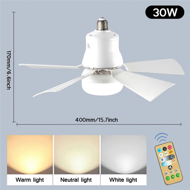30W E27 Ceiling Fan Light with Remote - LED Dimming Function, Intelligent Silent Fan for Bedroom & Living Room | Bowlift