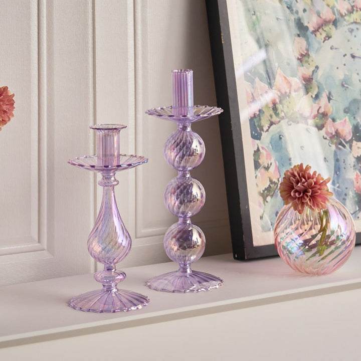 Ribbed Glass Candle Holders - Lilac | Bowlift