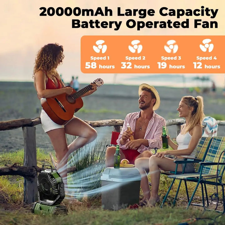 Camping Fan with 20,000mAh Battery, LED Light & Remote Control – AirMate | Bowlift