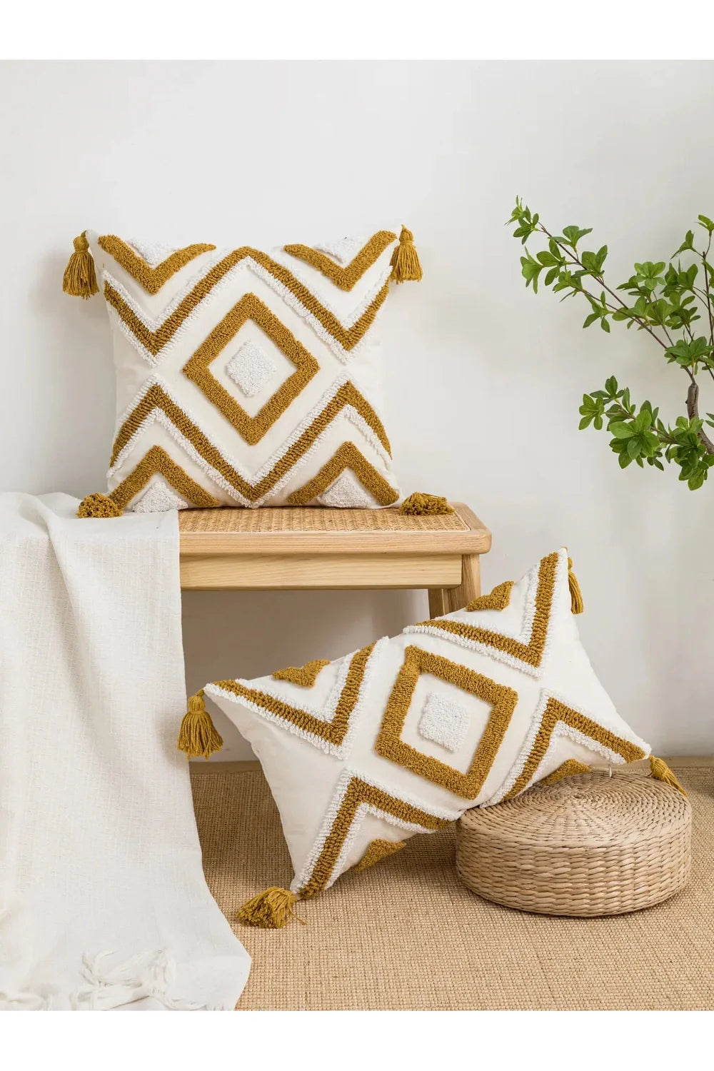 Yellow Geometric Cotton Pillowcase | Bowlift