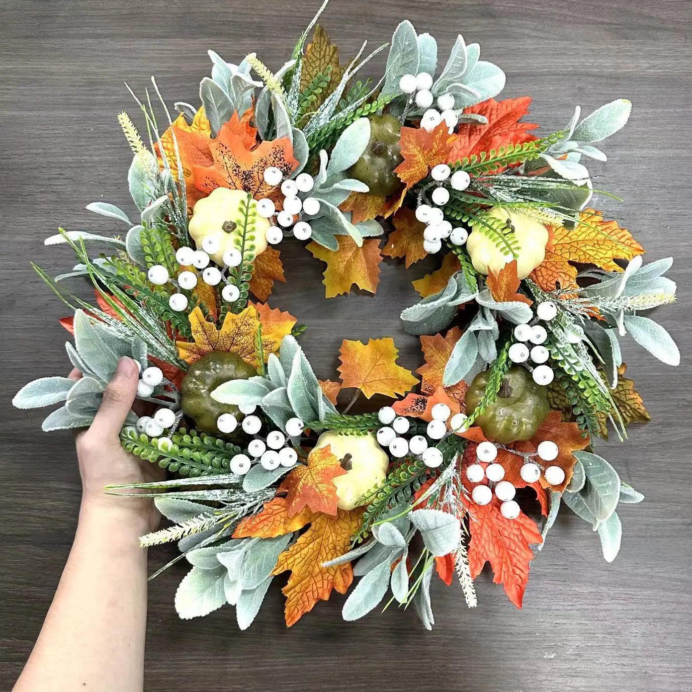 BowLift | AutumnPumpkin Autumn Wreath with Maple Leaves and Pumpkins – Front Door Decoration