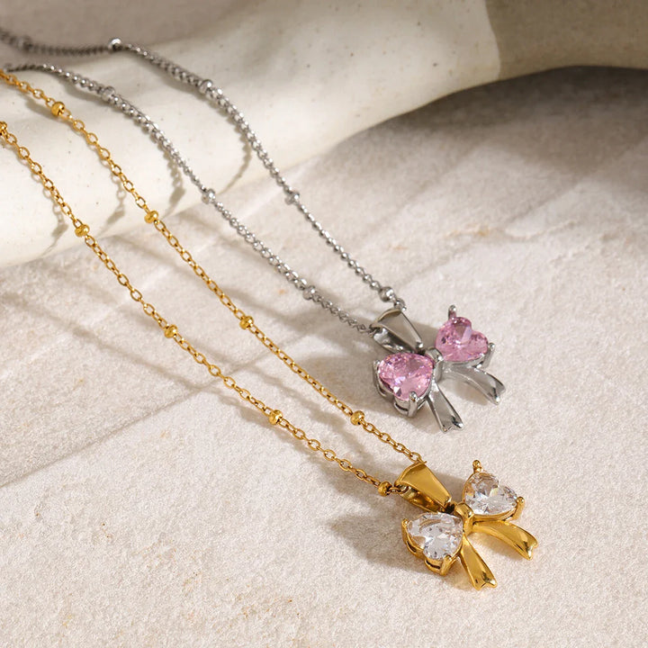 BowLift | Dainty Feminine Diamond Bow Necklace