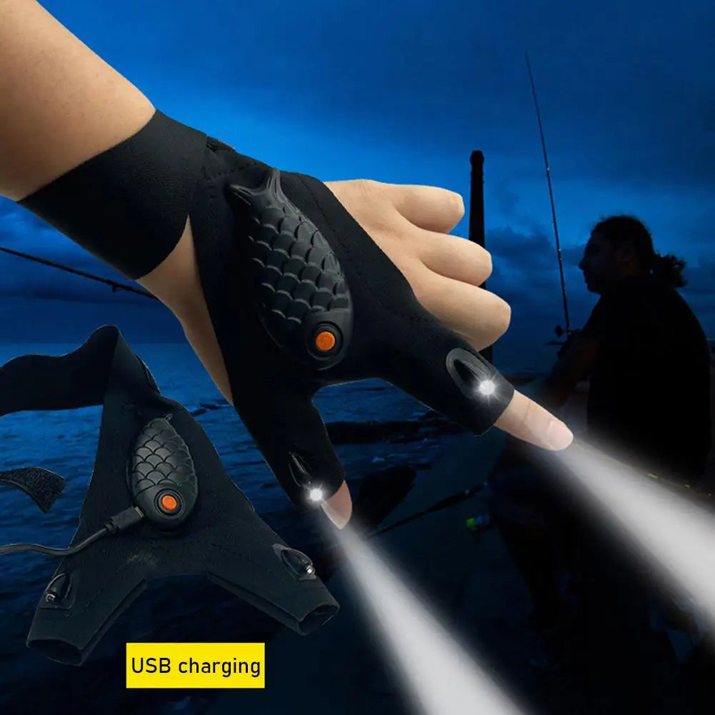 Rechargeable Fingerless Repair Fishing LED Gloves | Bowlift