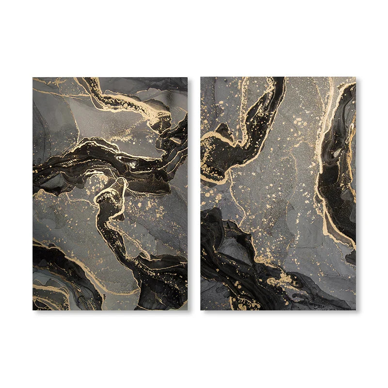 Abstract Black Gray Golden Liquid Marble Print Wall Art Fine Art Canvas Prints Pictures For Modern Apartment Living Room Home Office Decor | Bowlift