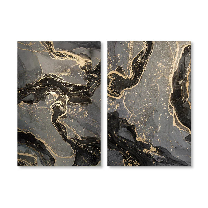 Abstract Black Gray Golden Liquid Marble Print Wall Art Fine Art Canvas Prints Pictures For Modern Apartment Living Room Home Office Decor | Bowlift