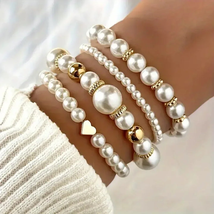 BowLift | Bold Gold Accented Pearl Bracelet Stack