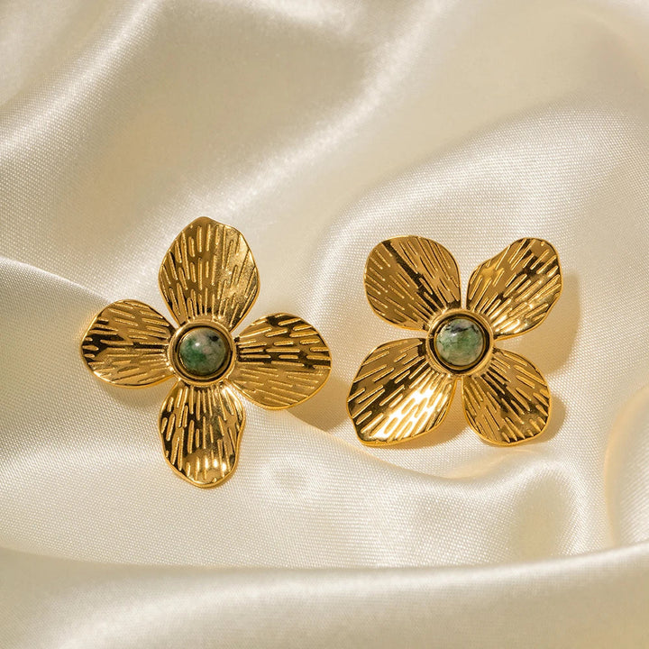 BowLift | 18k Green Stone Floral Stud Earrings
