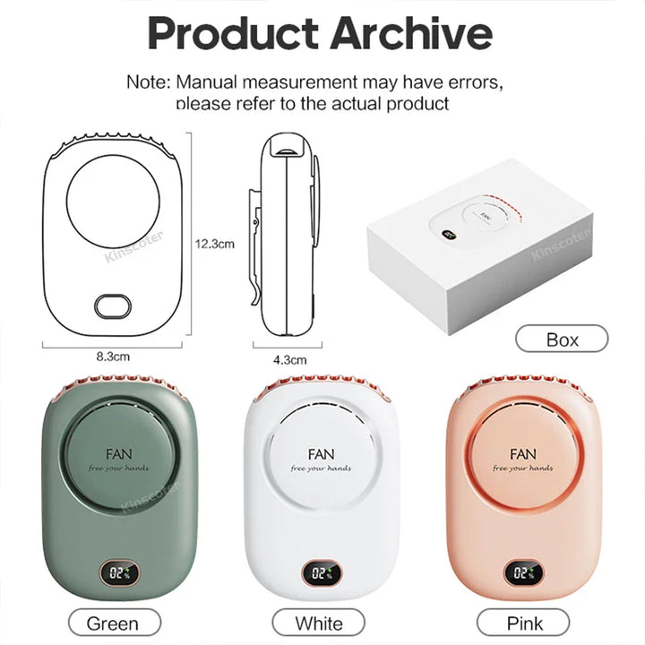 New Portable Hanging Neck Fan: Mini Cooling Waist Fans, Rechargeable Bladeless Fans - Up to 12 Hours Outdoor Use, 2000mAh | Bowlift