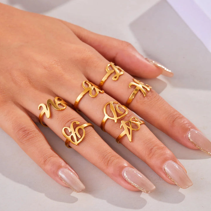 BowLift | Adjustable Italic Cursive Letter Initial Ring