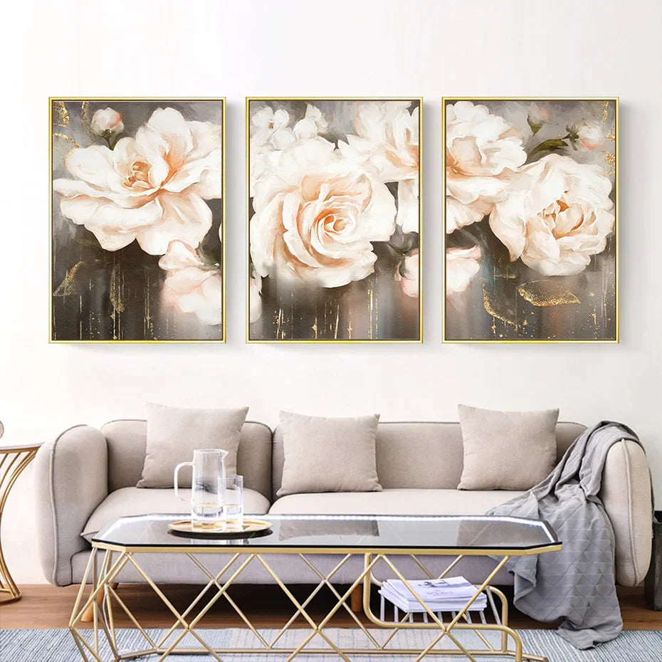 Pink Beige Petals Big Floral Wall Art Fine Art Canvas Prints Elegant Abstract Botanical Pictures For Living Room Bedroom Art Decor | Bowlift