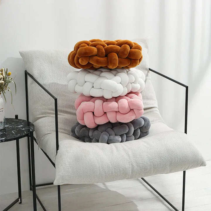BowLift | Living Room Soft Plush Knot Pillow Sofa Pillow Solid Color Square Handwoven Home Throw Pillow Square Woven Seat Cushion Pillow