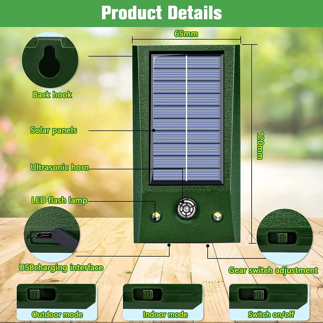 BowLift | SolarGuardix Ultrasonic Bird Repeller Solar | With LED & Motion Sensor | Waterproof IP58 | 600 m² Coverage