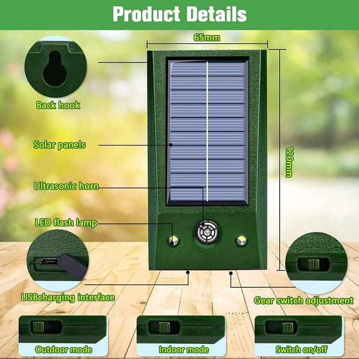 BowLift | SolarGuardix Ultrasonic Bird Repeller Solar | With LED & Motion Sensor | Waterproof IP58 | 600 m² Coverage
