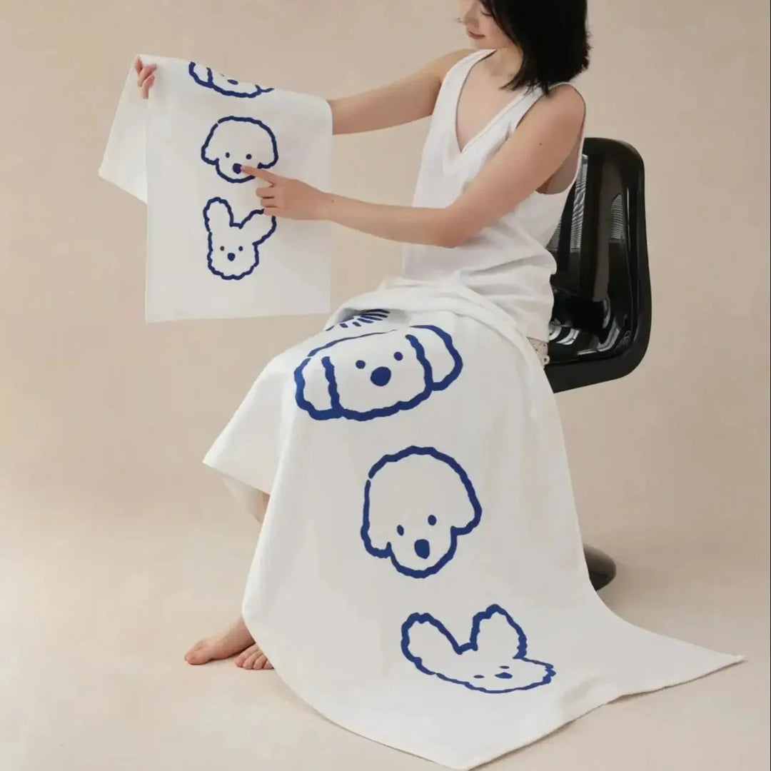 Puppy Illustration Cotton Towel – Cute & Soft Face Towel | Bowlift
