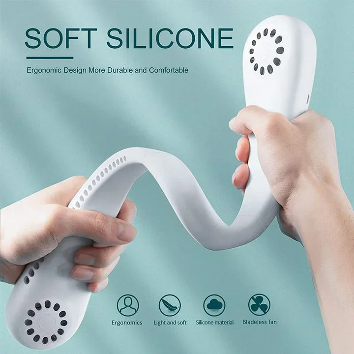 Portable Mini Neck Hanging Fan - Air-Cooled, Wearable USB Fan for Outdoor Sports, Running, Travel, Blade-Free Design | Bowlift
