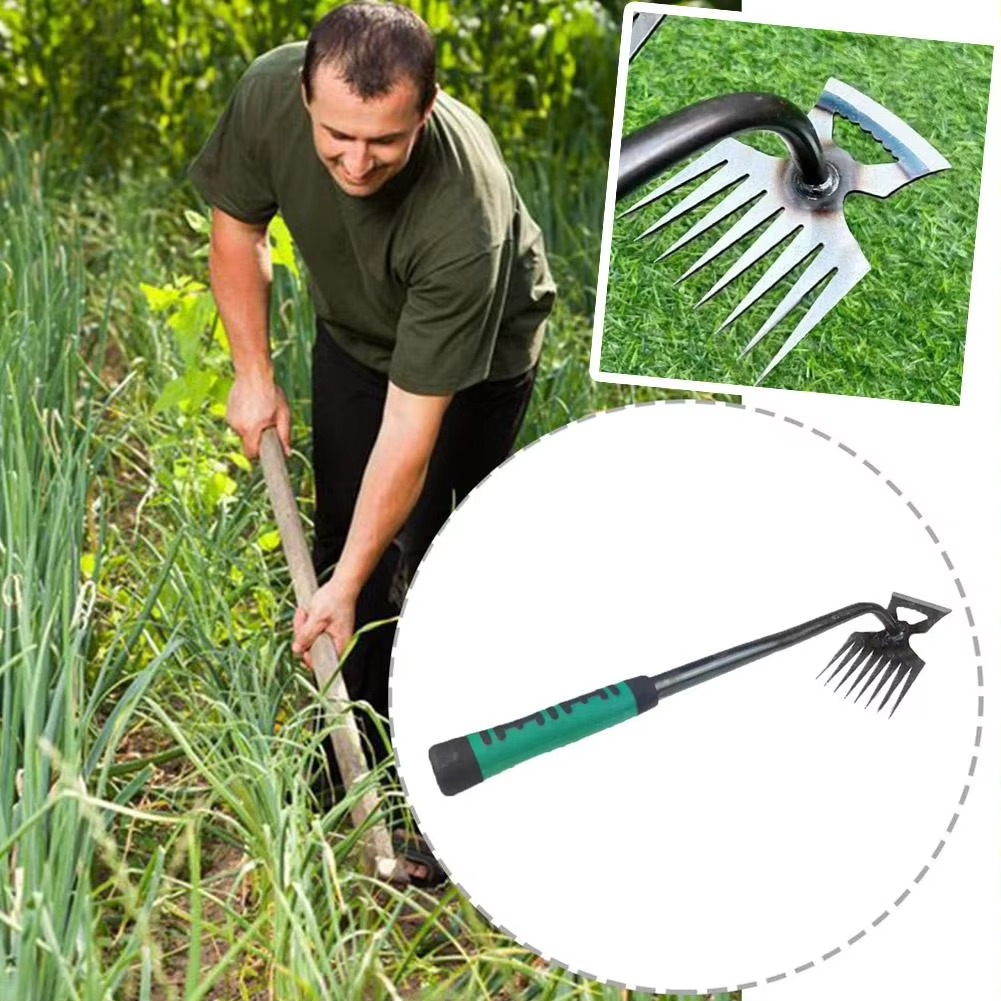 BowLift | Dual-Purpose 8-Tooth Manganese Steel Hoe with Non-Slip Rubber Handle for Weeding, Digging, and Soil Loosening