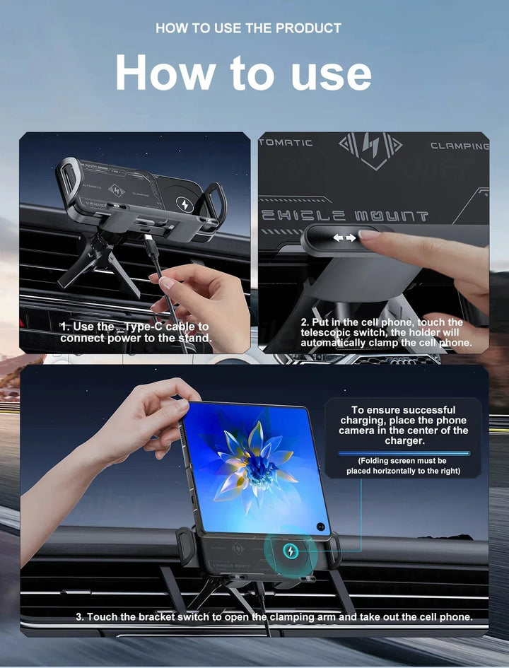 BowLift | Wireless Fast Charger Flip Car Phone Holder