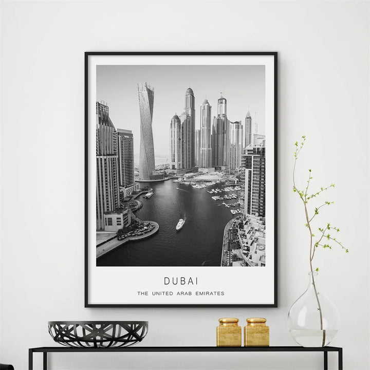 Dubai Skyline Poster International Travel Wall Art Fine Art Canvas Prints Black White Pictures For Living Room Dining Room Home Office Art Decor | Bowlift
