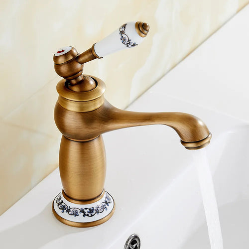 HeritageFlow – Vintage Bronze Faucet with Porcelain Handle Bowlift