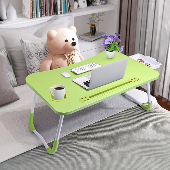 BowLift | Portable Folding Laptop Table with USB Light, Fan, and Cup Holder - 15.75" x 23.62"