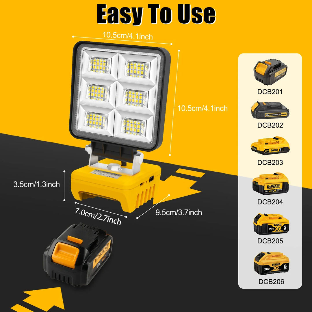 BowLift | PowerLuma 48 LED Work Light | 48W Battery Construction Spotlight | 5200 Lumen | USB-C Charging Port | For DeWalt Batteries (without battery)