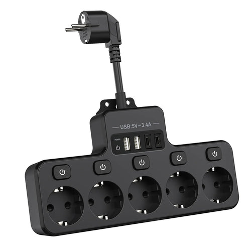 BowLift | Voltaro Pro 9-in-1 | Power Strip EU | 5 AC Outlets + 4 USB (2× Type-C) | Individual Switch | 16A | Short Cable 10 cm