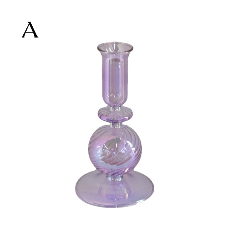 Ribbed Glass Candle Holders - Lilac | Bowlift