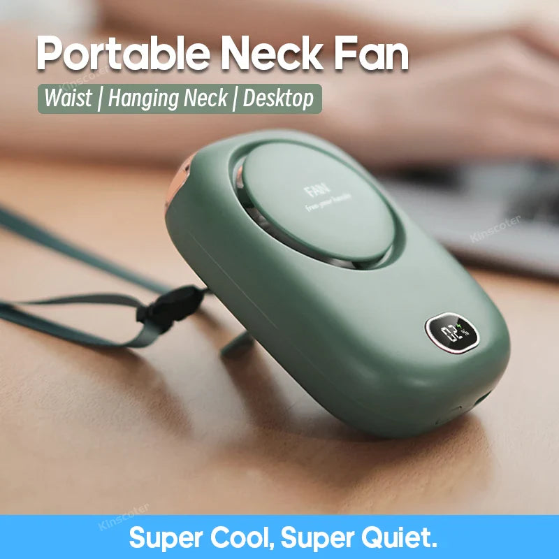 New Portable Hanging Neck Fan: Mini Cooling Waist Fans, Rechargeable Bladeless Fans - Up to 12 Hours Outdoor Use, 2000mAh | Bowlift