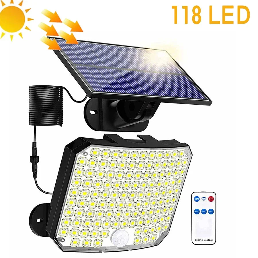 BowLift | Solvalux Solar Wall Light with Motion Sensor | 192 LEDs | Removable Solar Panel with 5 m Cable | 4 Modes & Remote Control | IP65 Waterproof