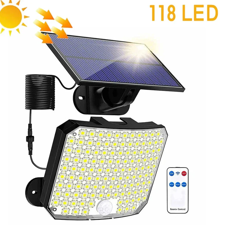 BowLift | Solvalux Solar Wall Light with Motion Sensor | 192 LEDs | Removable Solar Panel with 5 m Cable | 4 Modes & Remote Control | IP65 Waterproof