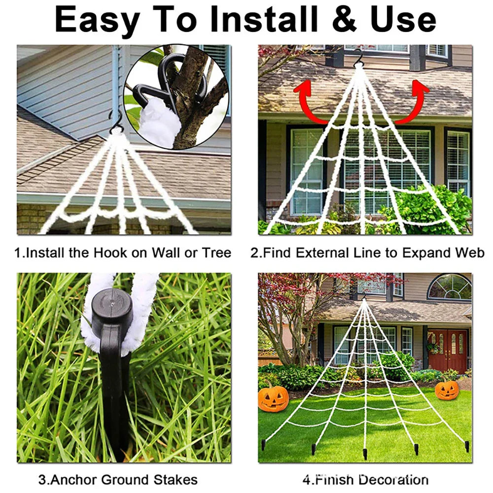 BowLift | CreepyWeb XXL Spider Web | Triangular | 5 m | Fluffy Halloween Decoration for Garden & Home