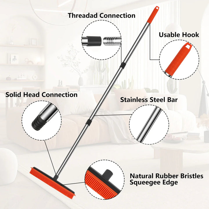 BowLift | Rubber Brooms Hairless SweepPro | Adjustable Silicone Broom for Pet Hair, Carpet & Windows | For Indoor & Outdoor