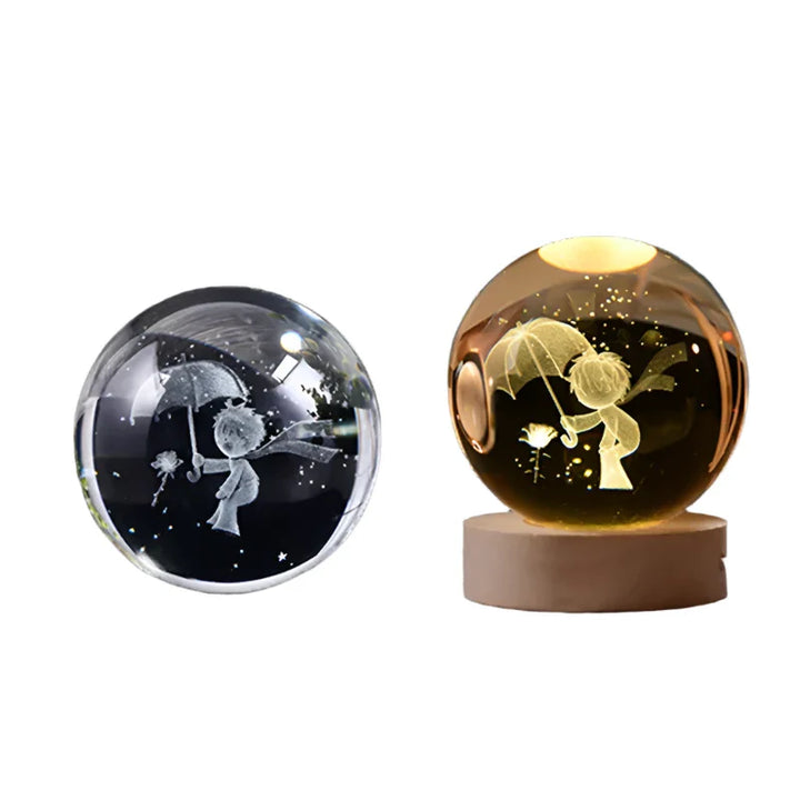 3D Crystal Night Light LED - Starry Sky Projector with Wooden Base, Romantic Lighting for Bedroom & Gifts | Bowlift