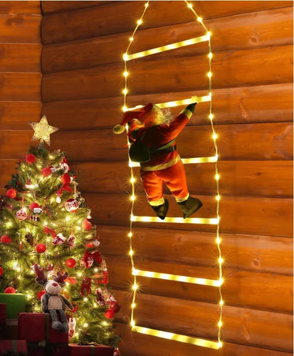 BowLift | Winter Light | LED Christmas Decoration | Climbing Santa with Ladder | 1.5 m / 3 m | 8 Light Modes | USB
