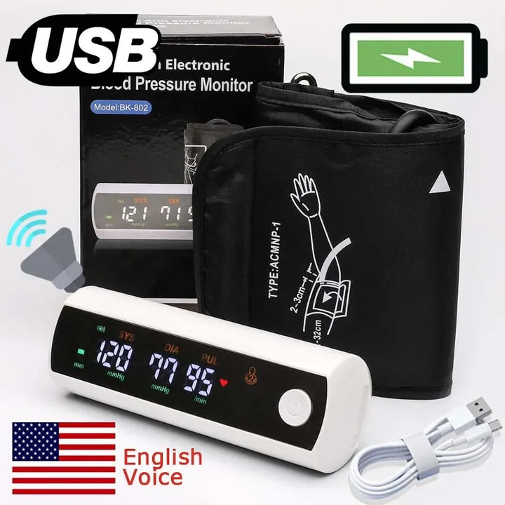 BowLift | Rechargeable LCD Arm Blood Pressure Monitor with Voice Function – VitalScan