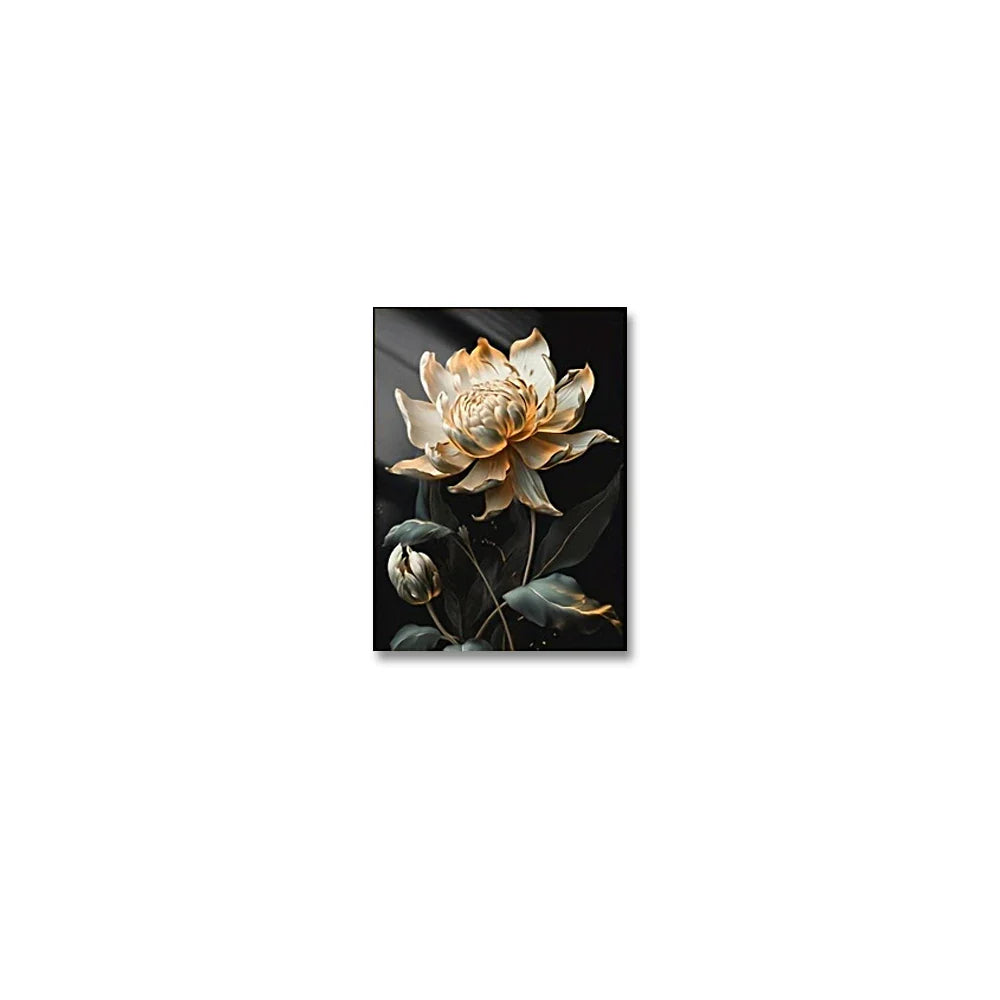 Black Golden Floral Wall Art Fine Art Canvas Prints Modern Botanical Pictures For Living Room Bedroom Light Luxury Home Decor | Bowlift
