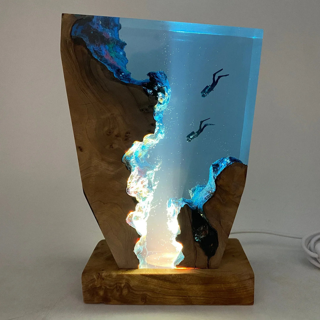 BowLift | OceanGlow Luxe Illuminating Table Lamp – Serene Epoxy Resin with USB Charging