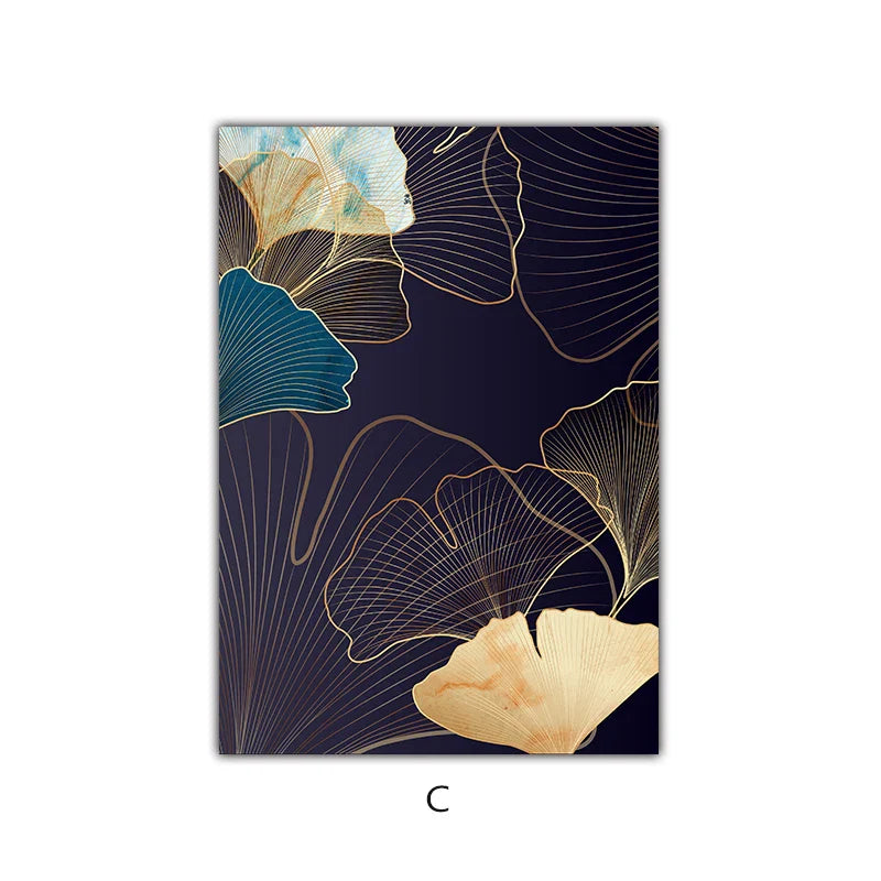 Abstract Botanical Tropical Blue Aubergine Floral Wall Art Fine Art Canvas Prints Pictures For Living Room Bedroom Hotel Room Decor | Bowlift