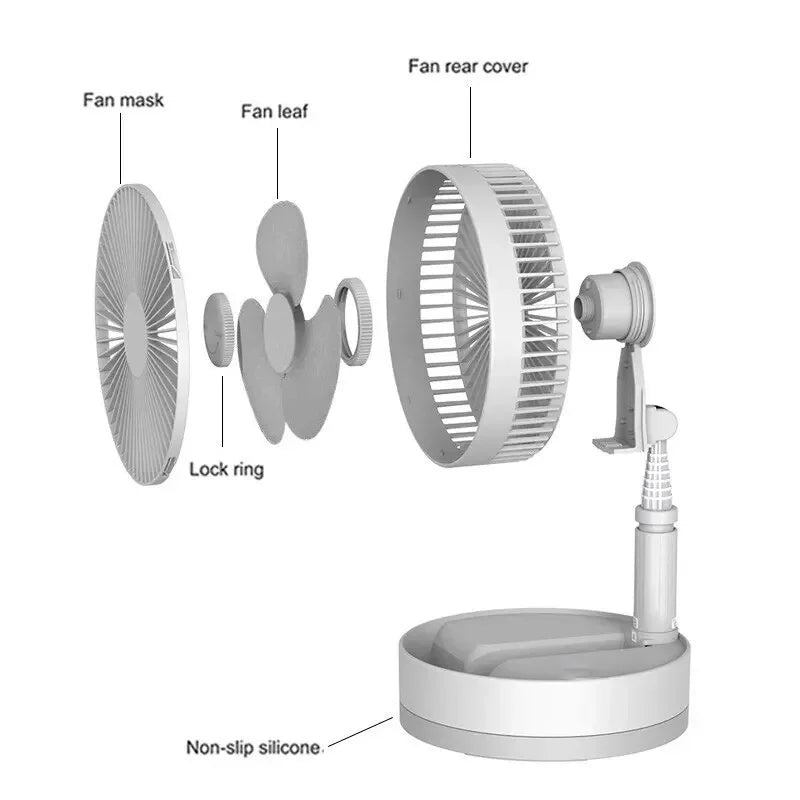 7200mAh USB Rechargeable Portable Folding Fan Floor Low Noise Fan for Outdoor Home Wireless Fan 4 Speed Camping Portable Fan | Bowlift