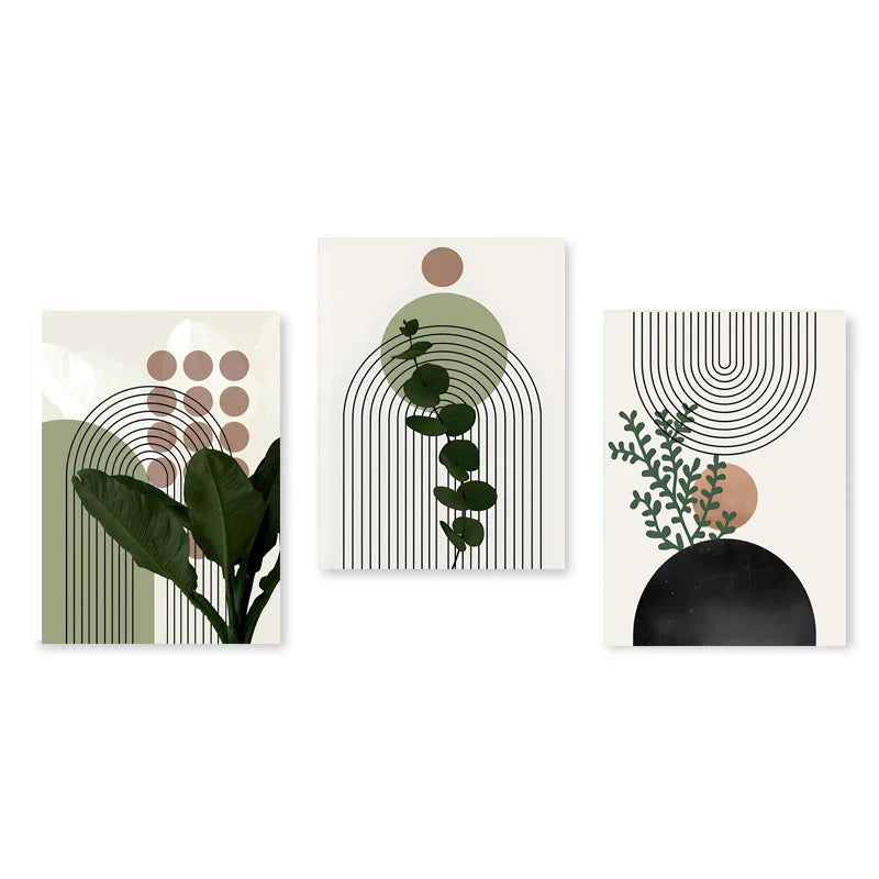 Set of 3Pcs Modern Abstract Bohemian Minimalist Geometric Wall Art Fine Art Canvas Prints Posters Pictures For Living Room Decor | Bowlift