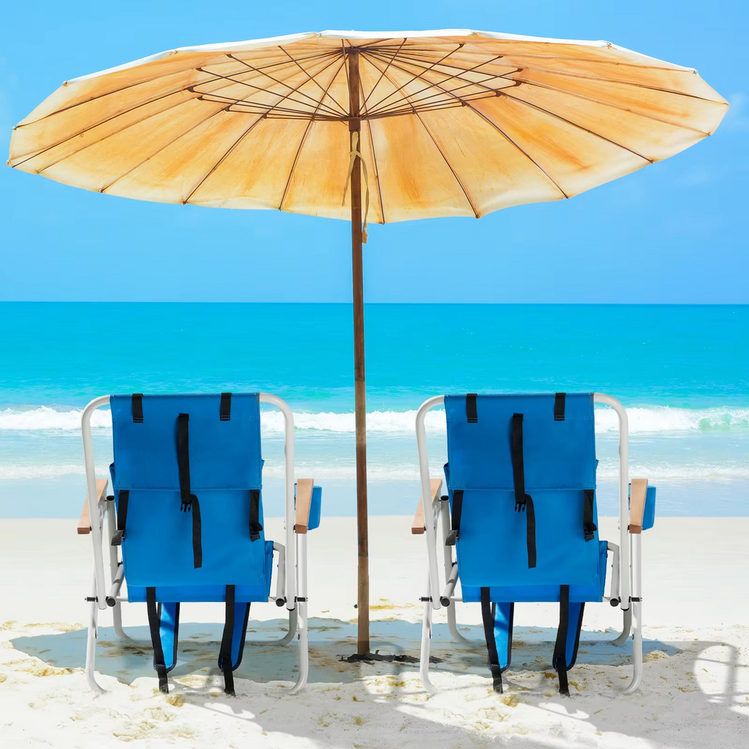 BowLift | 2-Pack Foldable High-Strength Beach Chairs with Adjustable Headrest – Blue