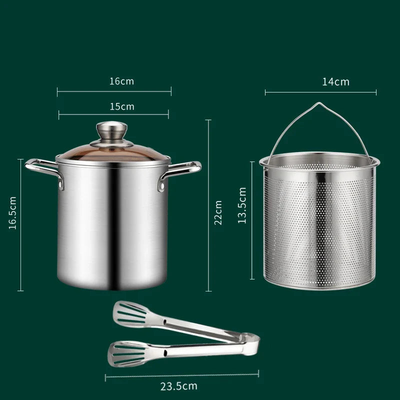 BowLift | Crisplora FryMaster Stainless Steel Frying Pot 3 L with Strainer & Lid | Tempura Fryer with Tongs