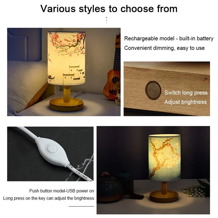 BowLift | LiánHua LED Table Lamp Plum Blossom | Dimmable | Fabric Shade in Chinese Style | Warm White Light | EU Plug
