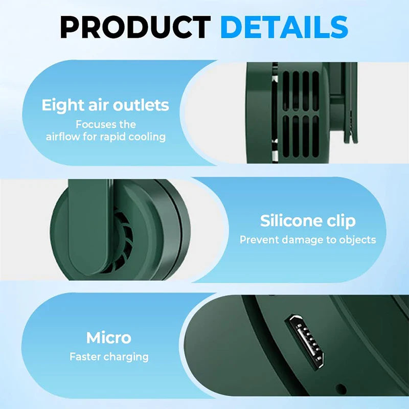 BowLift | BreezeClip Mini Fan | USB Rechargeable & Quiet | Without Rotor Blades | To Clip onto Shirt, Belt or Neck