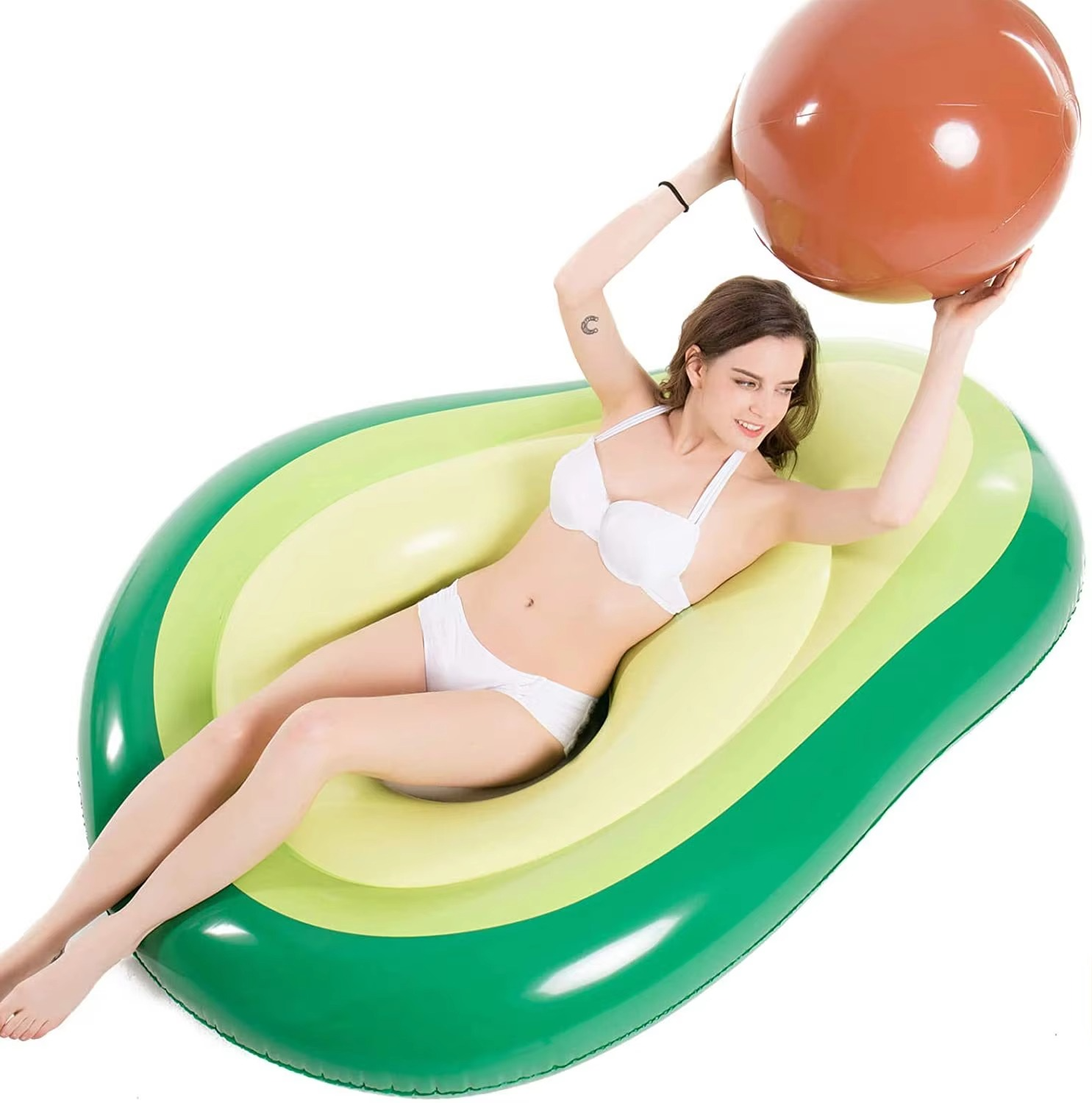 BowLift | Inflatable Avocado Pool Float with Detachable Ball