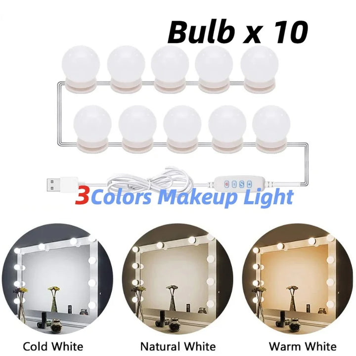 BowLift | Glamora | LED Makeup Mirror Light Set | 10 Hollywood-Style Lamps | USB, Dimmable & 3 Color Modes