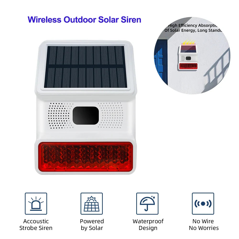 BowLift | Solar-External Siren Securon 433S | 433 MHz Wireless Alarm Module with Light & Sound | For GSM/WiFi Alarm Systems | Solar Powered & Weatherproof