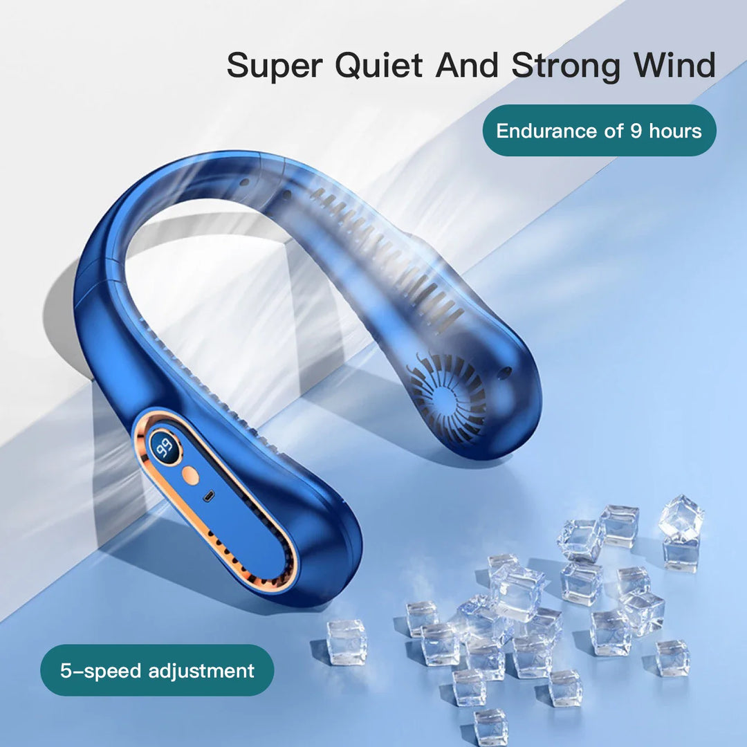 Portable Mini Bladeless Neckband Fan with Digital Display - USB Rechargeable Air Cooler for Neck, Hands-Free Cooling Experience | Bowlift